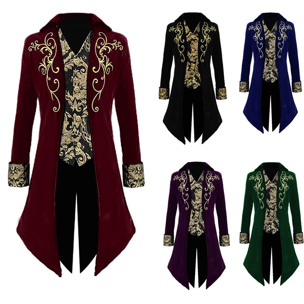 Men's Medieval Ethnic Tailcoat Jacket - 2023 Collection, Long Sleeve Court Style Evening Gown