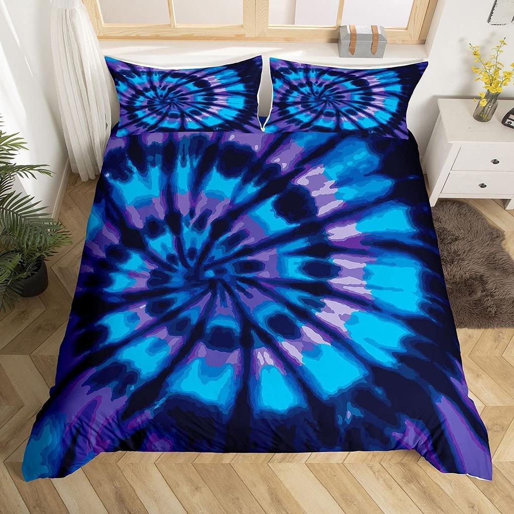Tie Dye Duvet Cover Set Bohemian Hippie Spiral Printing Queen Bedding Sets Ethnic Boho Comforter Cover Sets For Men Women Kids