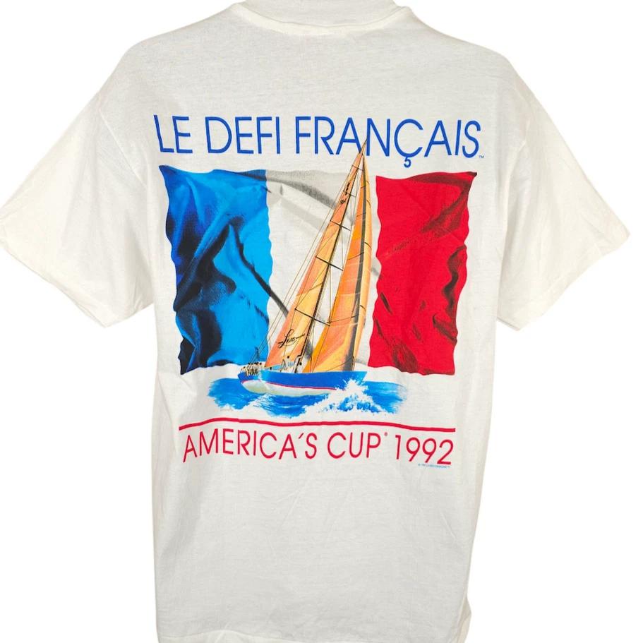 

Vintage Americas Cup 100% Cotton T-shirt Mens Tees Top Mens Size Large 90s 1992 Le Defi Made In USA 4XL