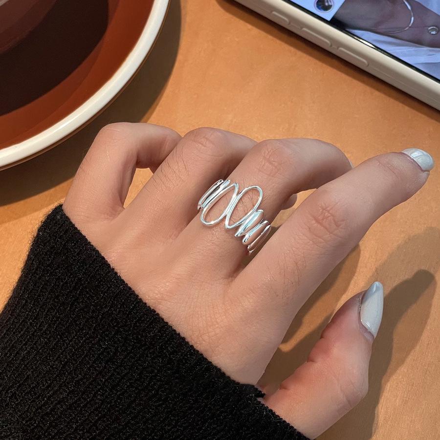 Hollow Water Drop Geometric Stripe Open Ring - Trendy Women s Celebrity Fashion Adjustable