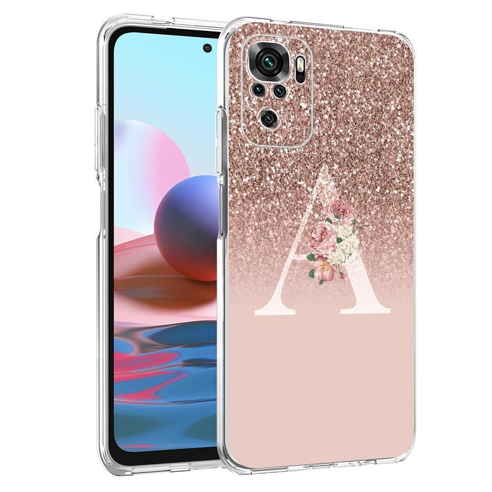 Letter Pink Shiny M R Phone Case For Xiaomi Redmi Note 14 13 12 4G 9 8 10 11 Pro Plus 5G 14C 13C 12C 10C 9C 9A Clear TPU Cover