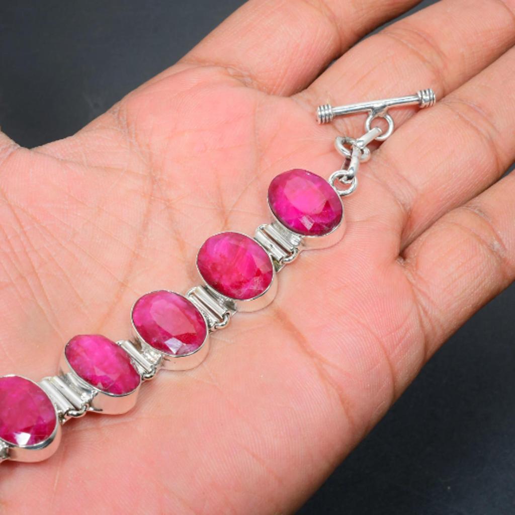 Kashmir Ruby Bracelet Kashmir Ruby Gemstone Handmade 925 Sterling Silver Bracelet Kashmir Ruby Bracelet For Kashmir Ruby Gift For Mother