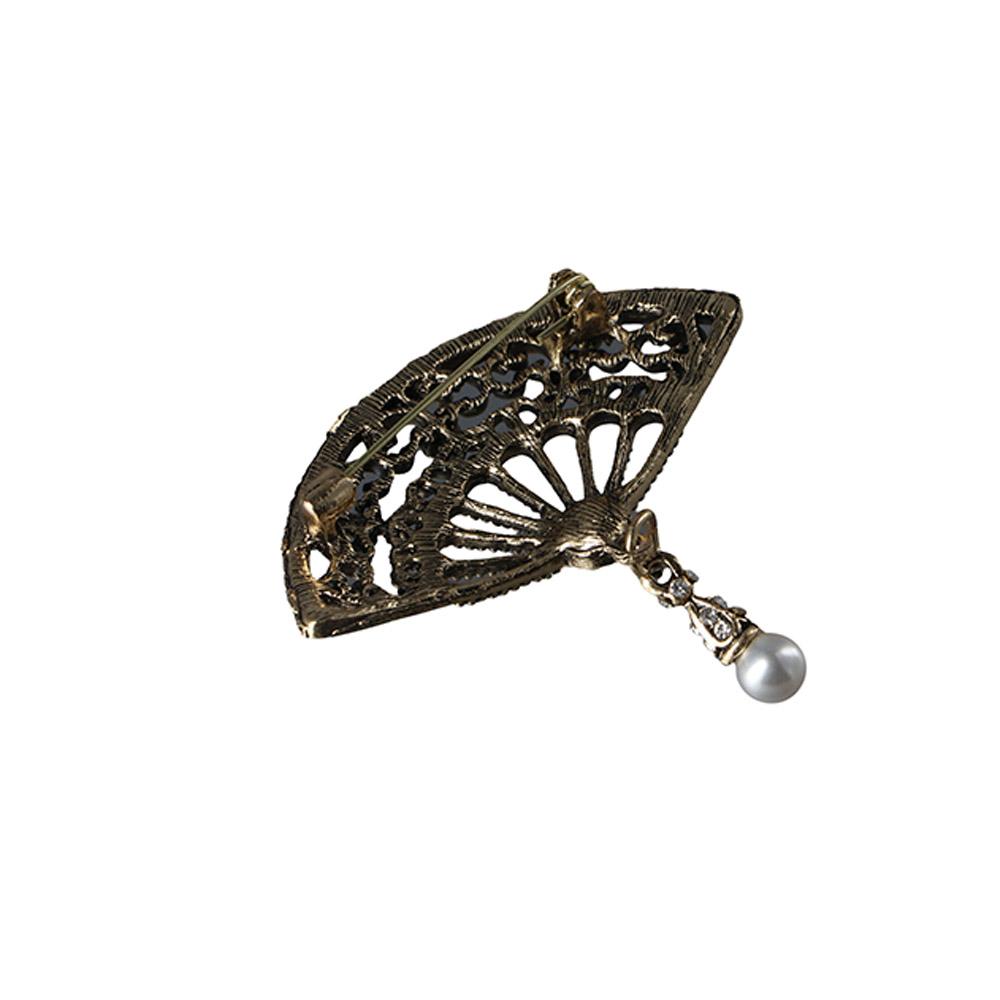 Gifts Rhinestone Women Brooch Jewelry Accessories Enamel Fan Brooches Chinese Style Collar Pin