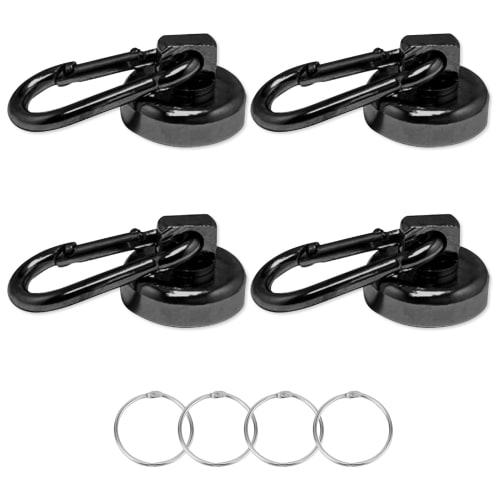 DODOGOD Super Strong Magnet Hooks with Carabiner [Set of 4] Neodymium Magnets with Carabiner, 25kg Weight Capacity, 25mm Diameter, Strong, Rust-Proof,