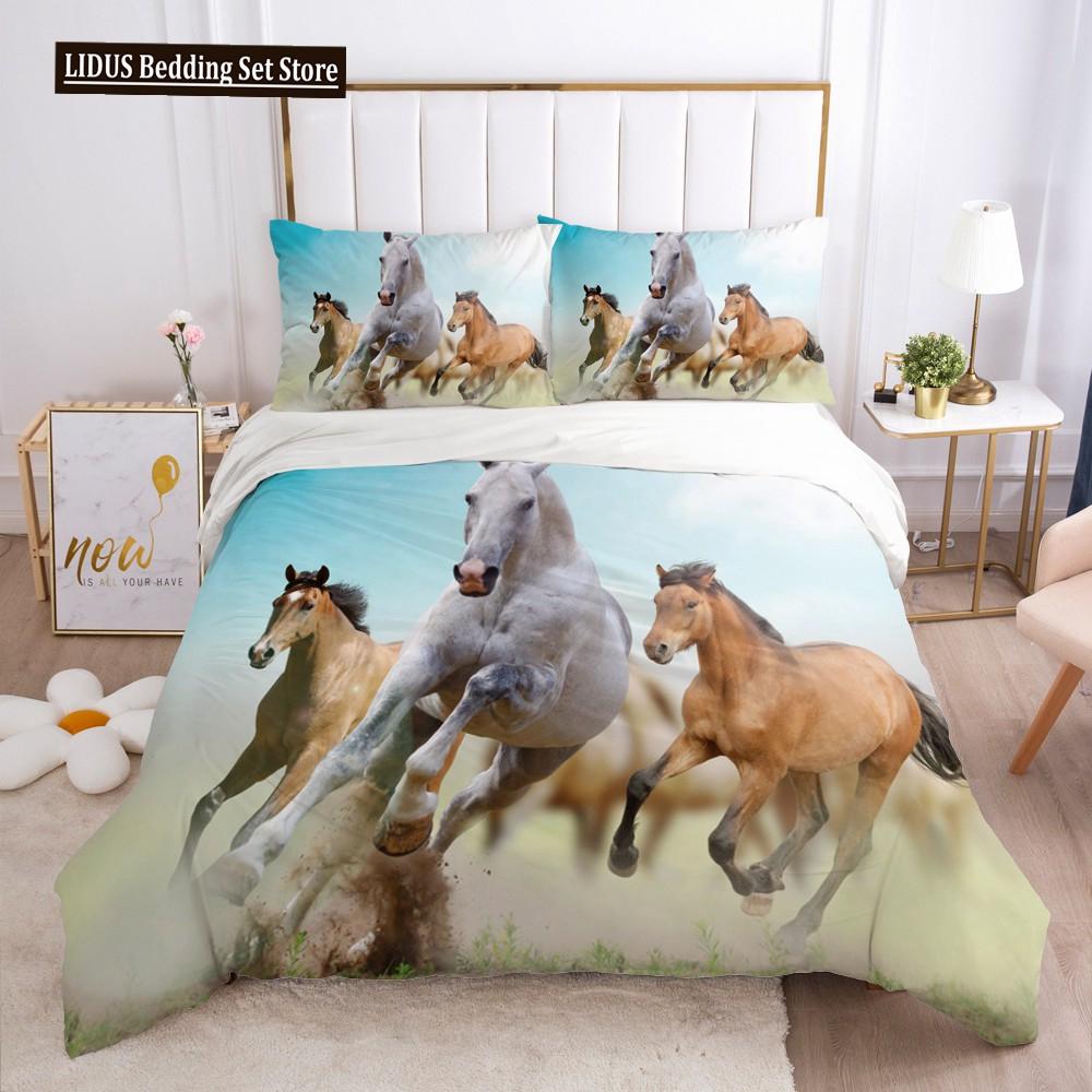 White Horse Duvet Cover Set Queen Size 3D Steed Print Bedding Sets Wildlife Comforter Cover Animals Bedspread Cover Quilt Cover