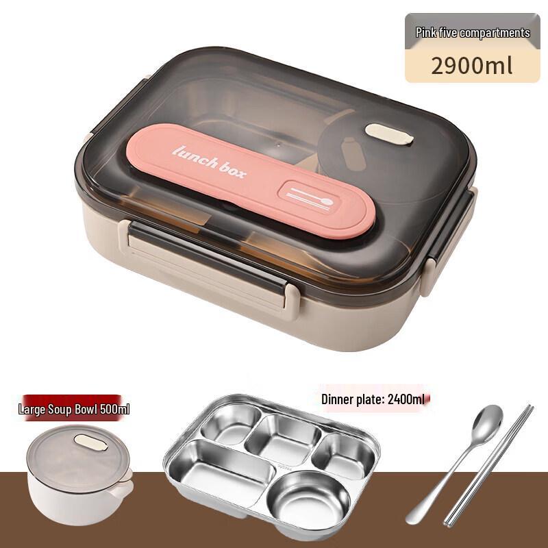 Qiwei 304 Stainless Steel Thermal 5-Compartment Lunch Box with Soup Bowl