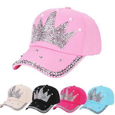 Cappellino da Baseball Snapback alla Moda da Donna con Corona, Perle Finte e Strass, Cappello da Sole per Esterno