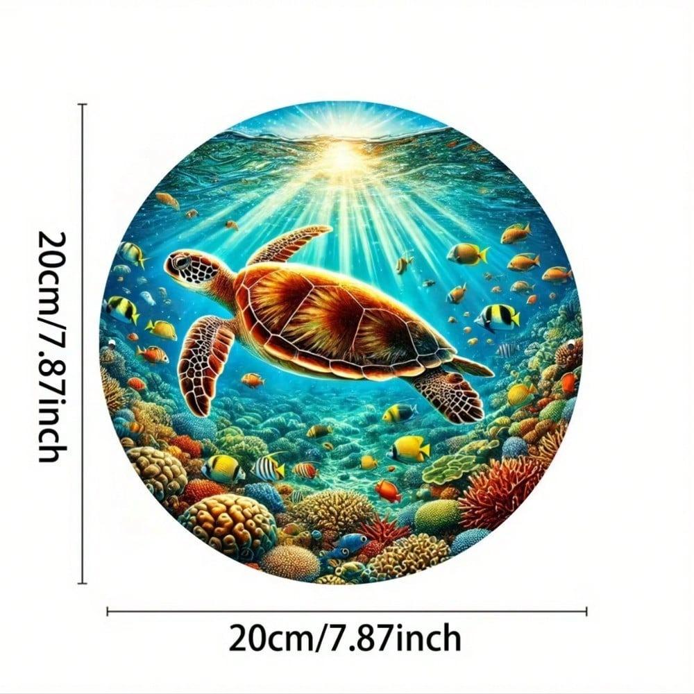 Modern Sea Turtle Metal Wall Art Rustic Ocean Decor Round Metal Sign Home Office