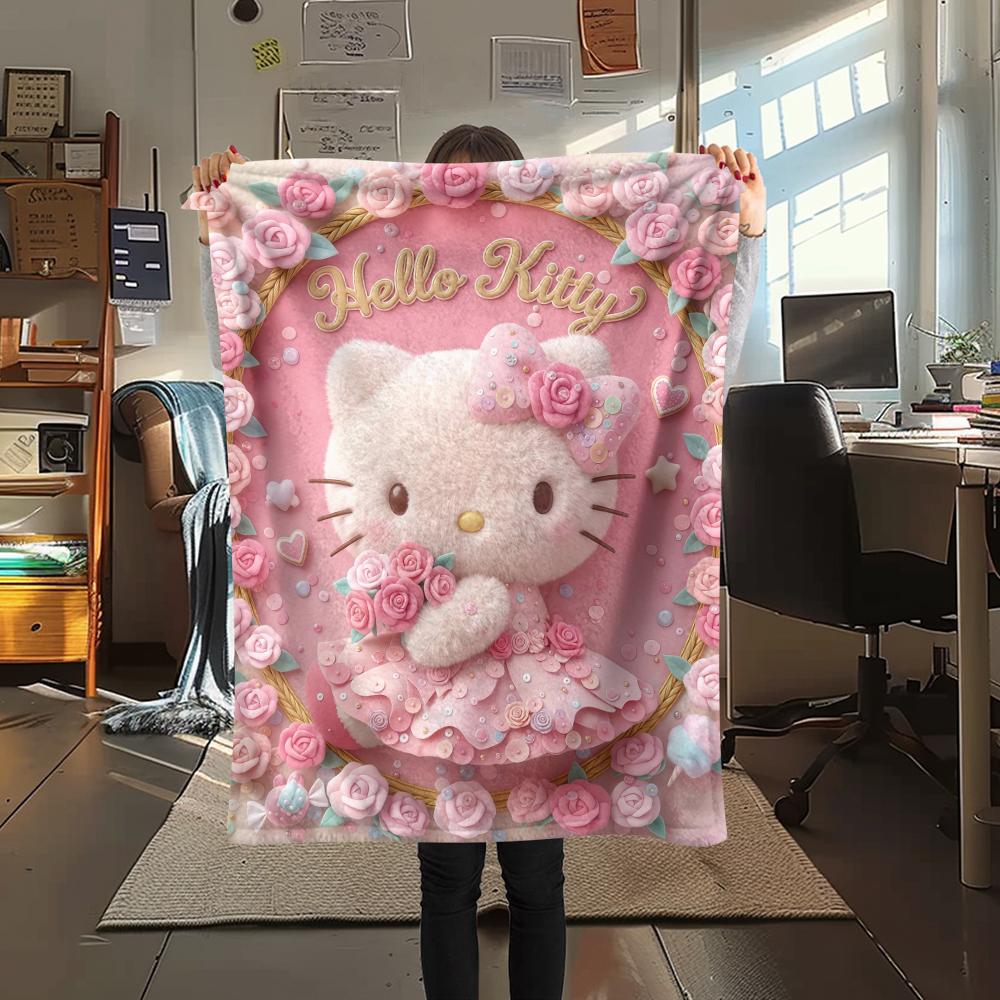 1PC Hello Kitty Pink Print Flannel Blanket, High quality All Seasons, Home Decor, Warmth and Comfort, Perfect for Christmas Gifts