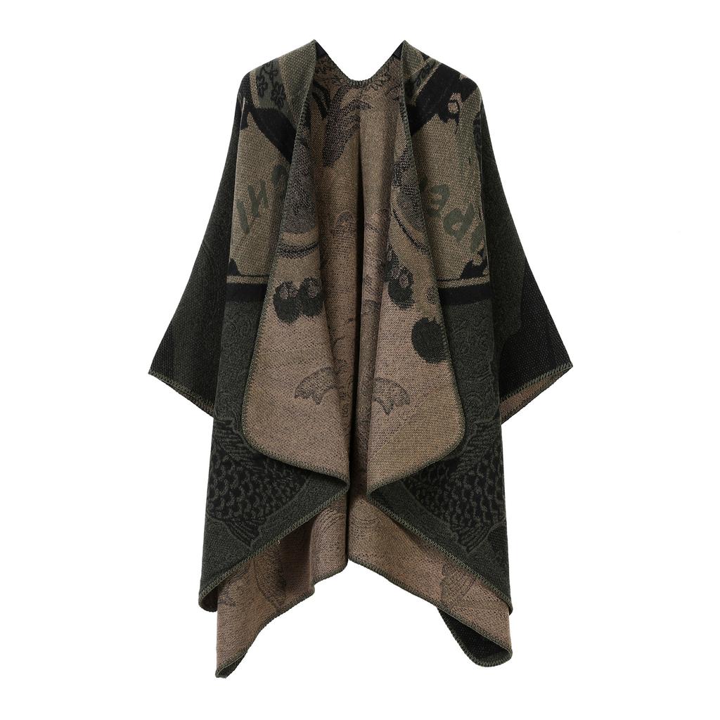 Classical Style Women's Shawl Double-sided Tassel Slit Cape High-end Travel Warm Cape