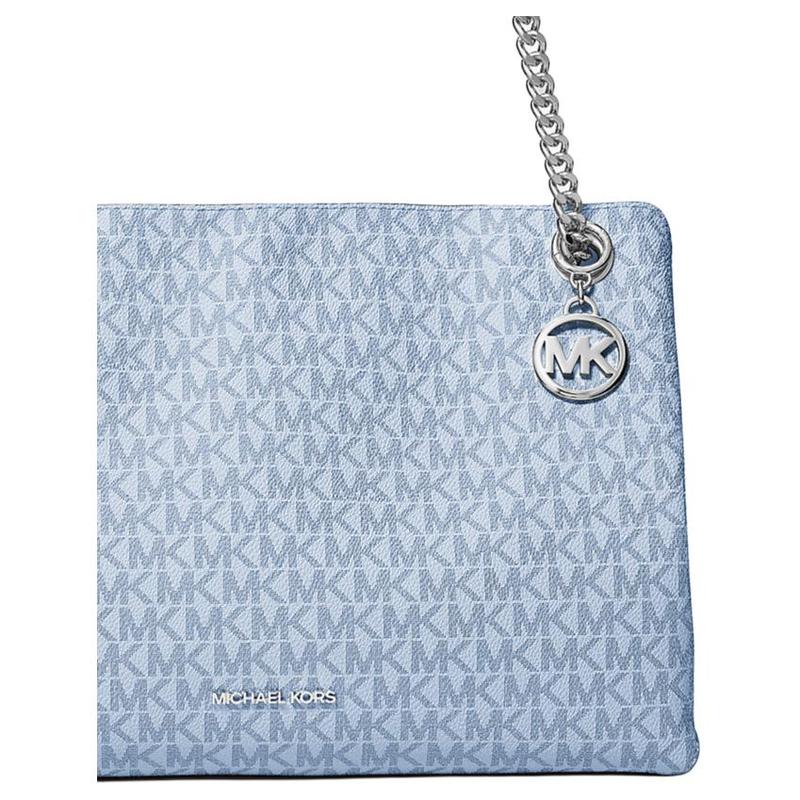 Michael Kors Christina Silver Hardware Faux Leather Shoulder Bag Medium Women's Light Blue