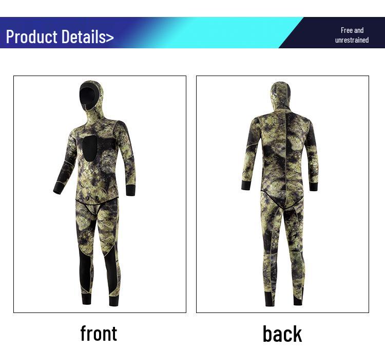 5mm Camo Hooded Wetsuit for Men & Women - Professional Diving, Hunting, Cold-Proof Fishing Suit.