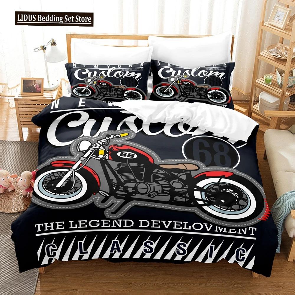 Motorcycle Duvet Cover Set Dirt Bike Extreme Sports Theme For Boy Girl Motocross Racer Polyester Bedding Set King Queen Size