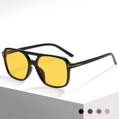 Oversized Rectangle Sunglasses  Double Bridge Brand Design Blue Yellow Lens Tom Sun Glassses Shades for Women UV4 S466