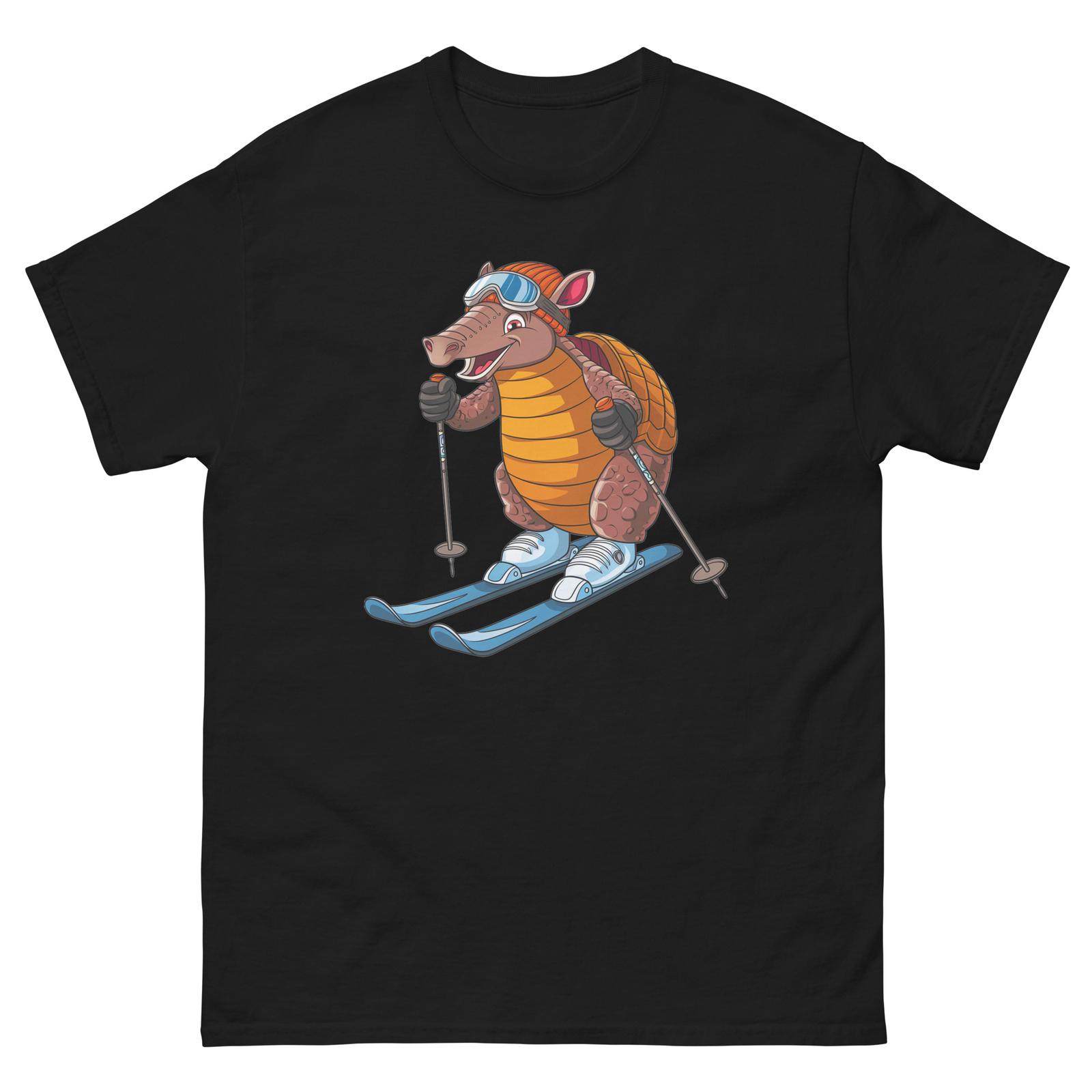 Armadillo Skiing Skier Fun Cartoon Ski Shirt T-Shirt L