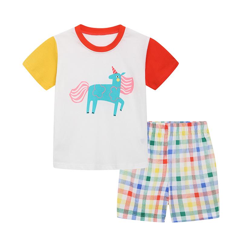 

European and American Fashion Girls Summer Cotton Knit Short Sleeve T-Shirt and Shorts Set 2Y (90cm)