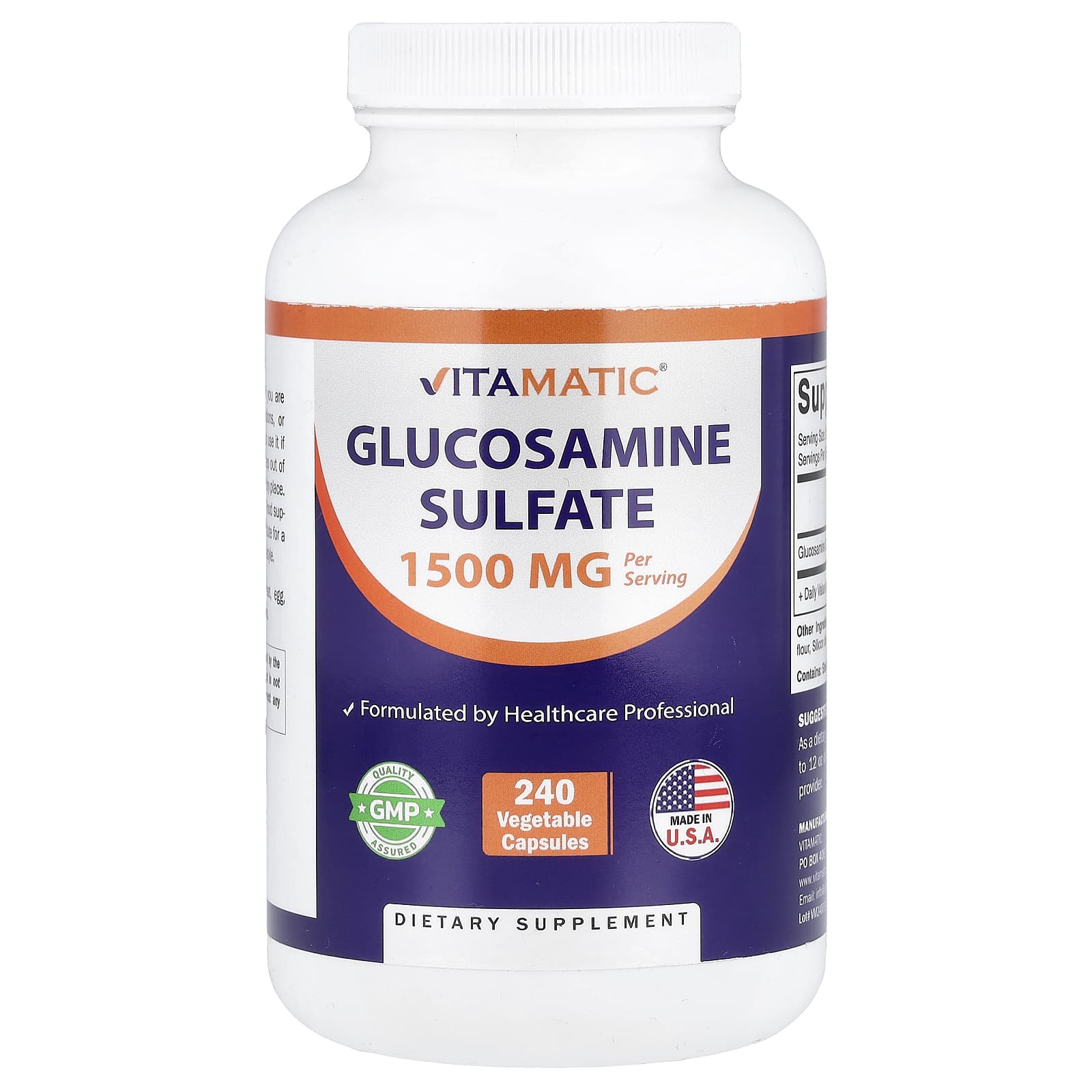 

Vitamatic, Glucosamine Sulfate, Veggie Capsules, 240 Capsules (750mg per capsule)