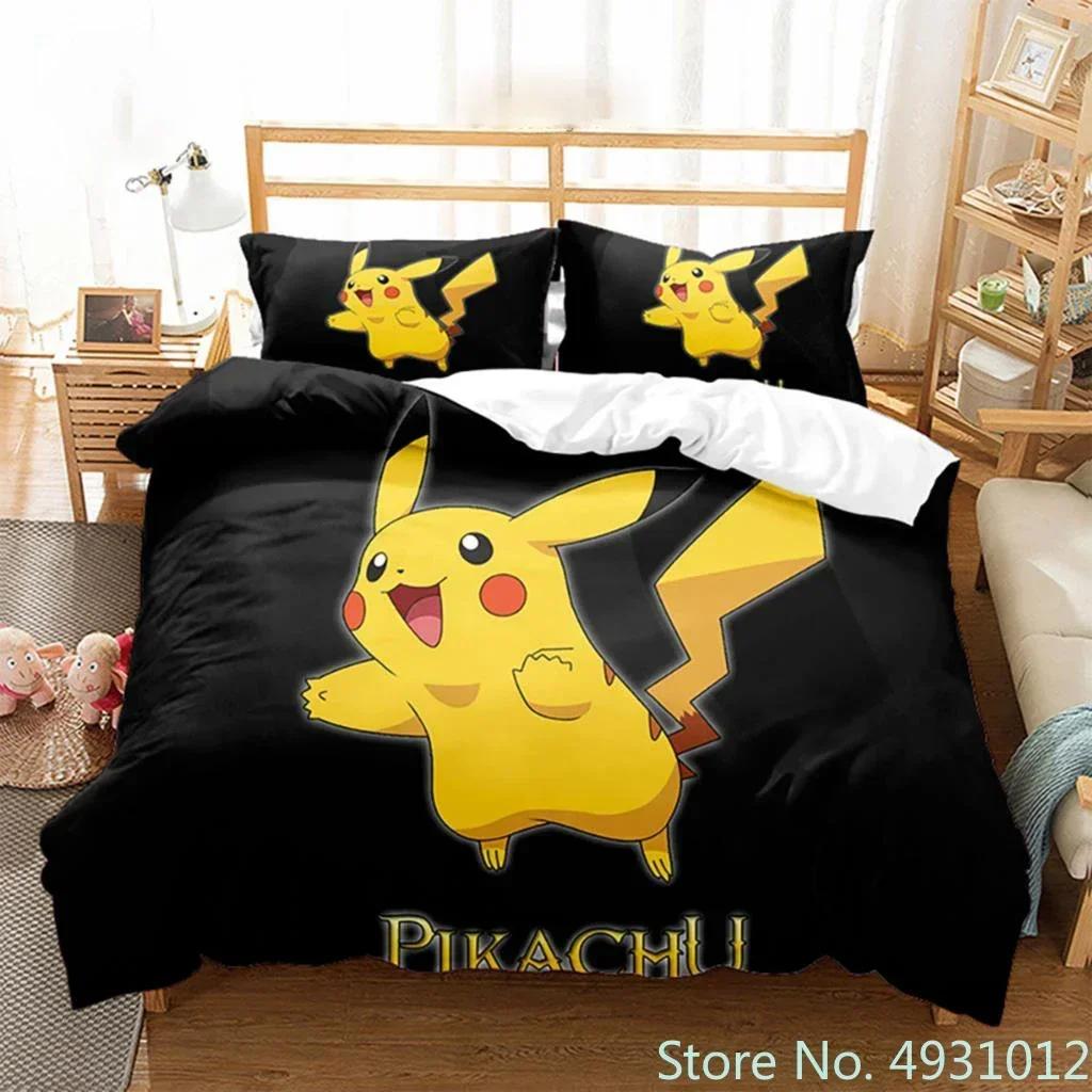 3D Anime Pikachu Bedding Set Duvet Cover Quilt Cover Pillowcase Double Queen King Size Baby Child Kids Bedroom Home Textile