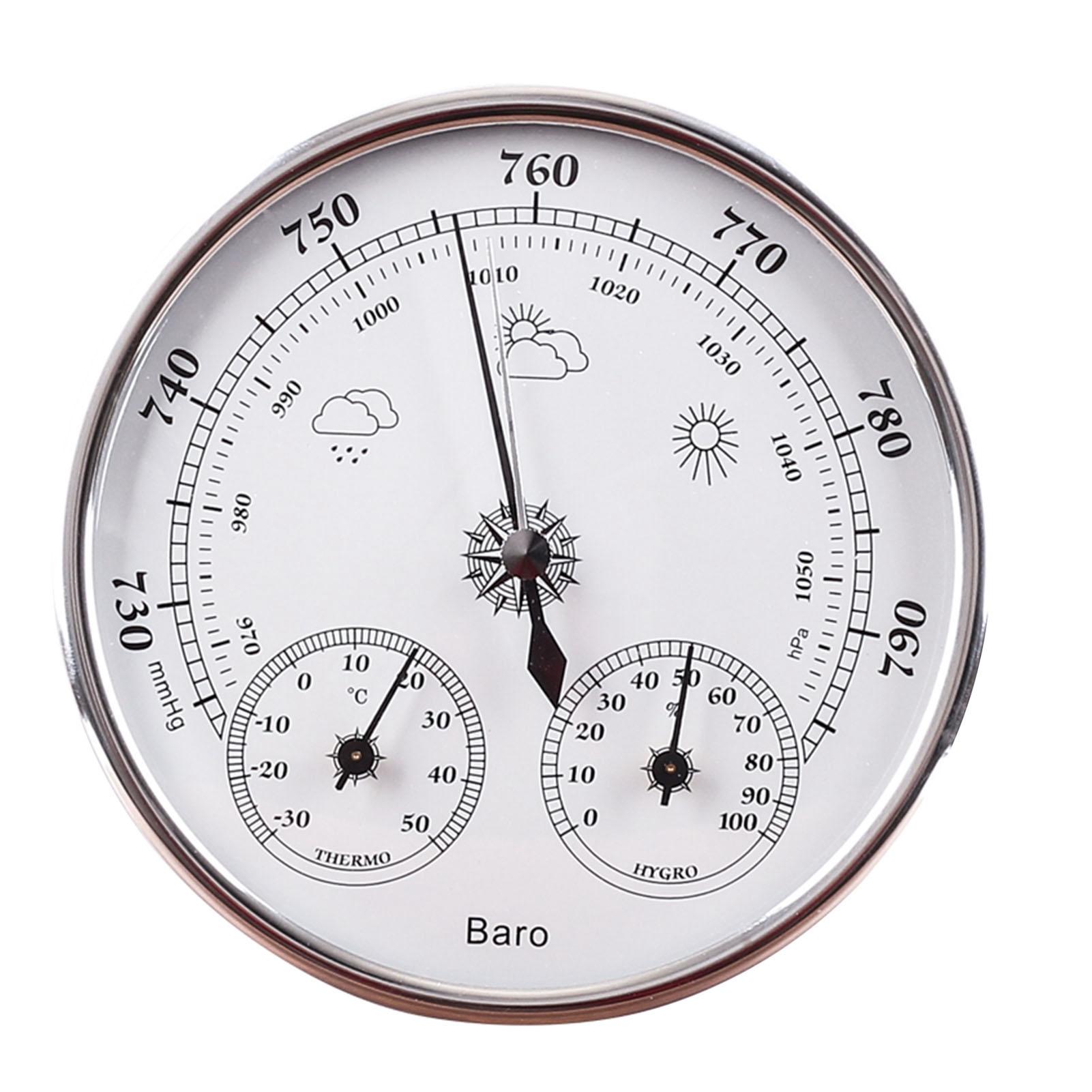 

Термометр Барометр Гигрометр 3 в 1 Всесезонный Настенный Для помещений и улицы Точный Погодный прибор Серебристый Белый