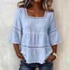 Top da Donna Scollo Quadrato Maniche 3/4 Colore Unito Vestibilità Larga Morbido Elastico Camicetta Design con Intreccio di Pizzo Top Casual per Uso Quotidiano