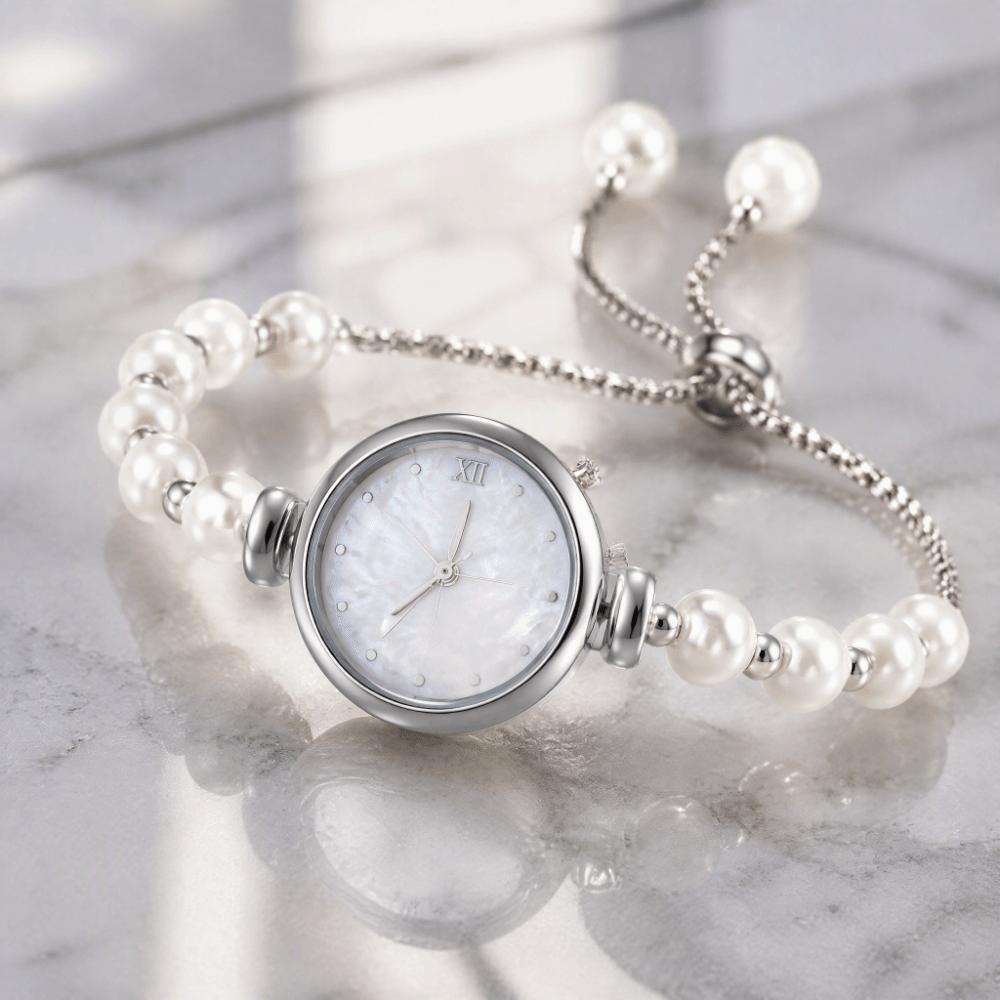 Elegant Pearl Bracelet Watch Round Dial Small Dial Watch Durable Women Quartz Watch Women