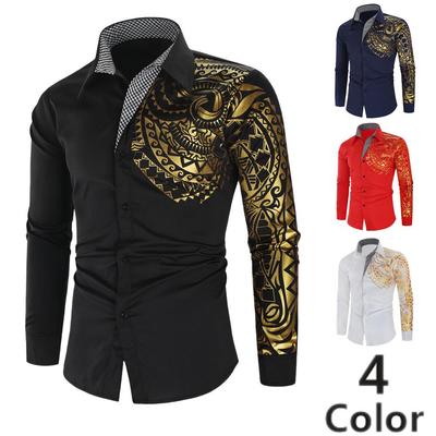 Stylish Men's Long-Sleeve Shirt with Creative Totem Print - C38