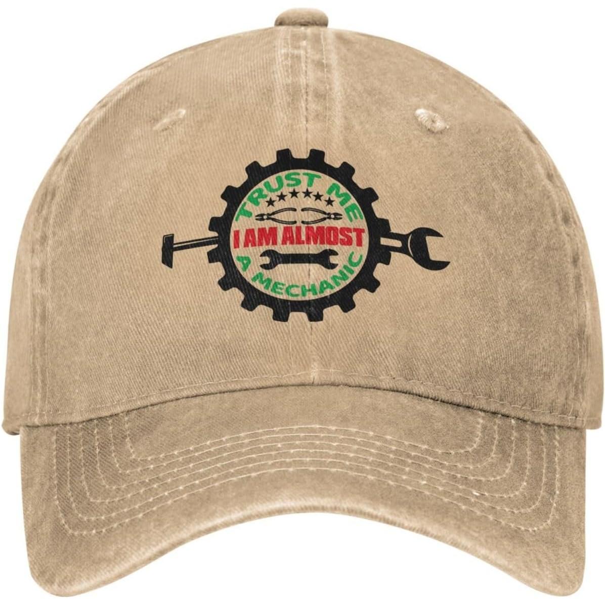 

Trust Me Im Almost A Mechanic Novelty Baseball Cap Vintage Washed Denim Style Adjustable Dad Hat Can Be Adjusted