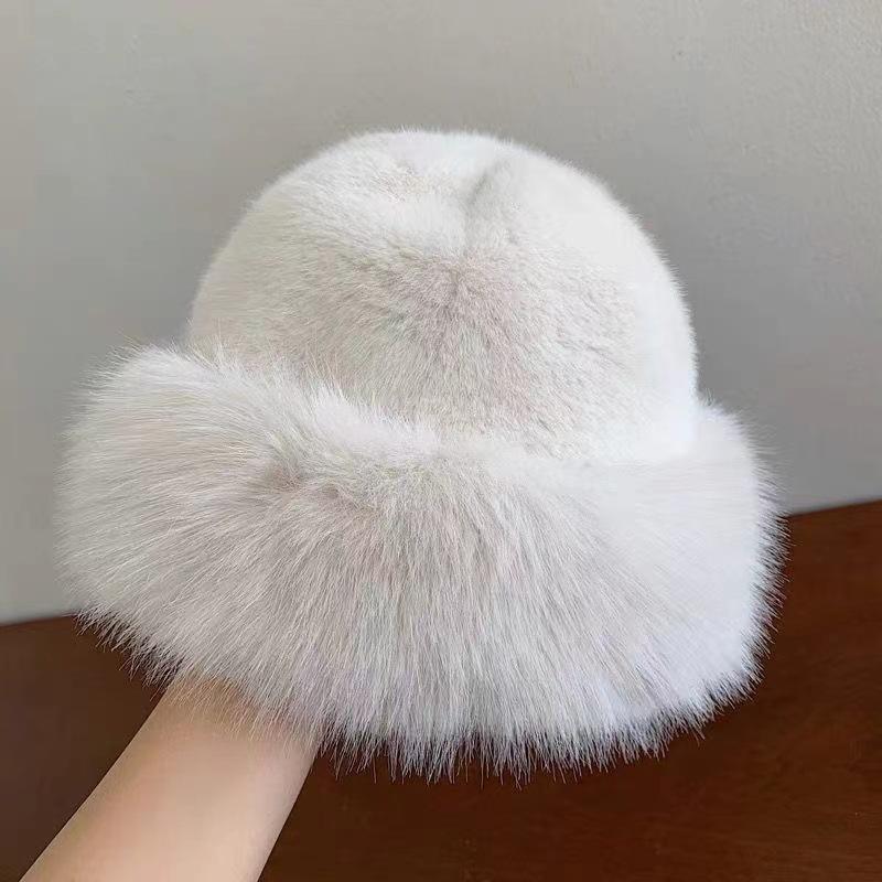 Warm Women'S Winter Hat Fluffy Fur Bucket Hat For Women Plush Fisherman Hat Thicken Cold Snowy Day Mongolian Hat