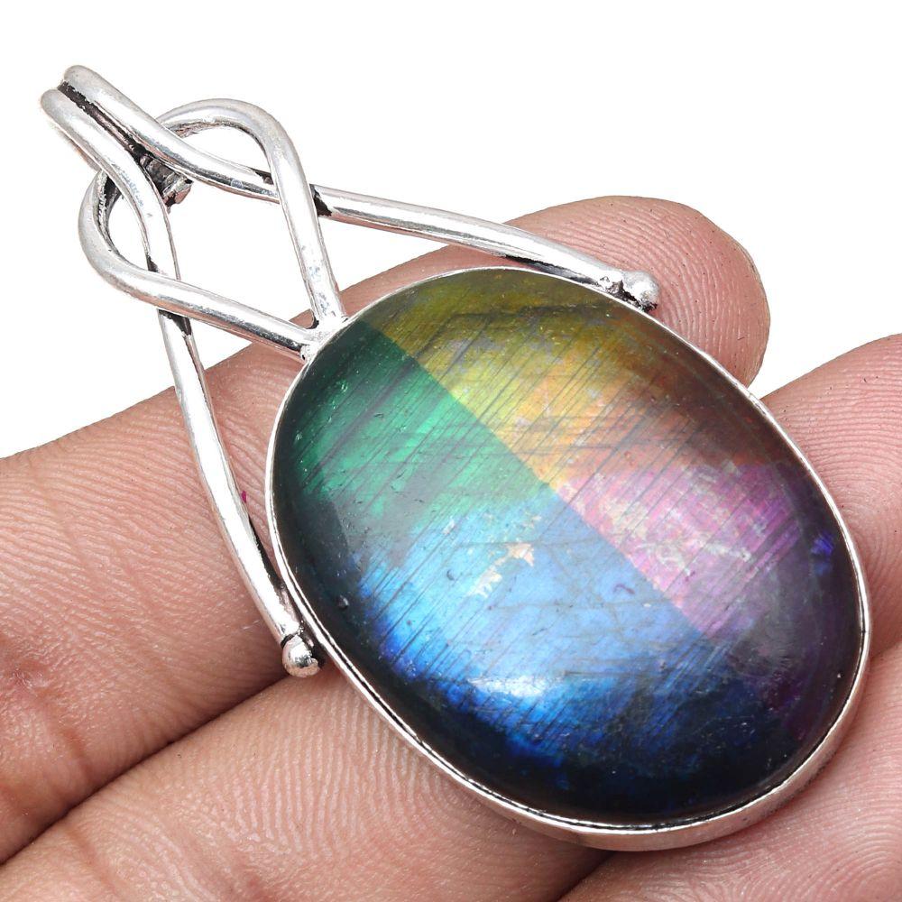 Necklace Multi Labradorite Gemstone Handmade Antique Silver Jewelry 2.25"