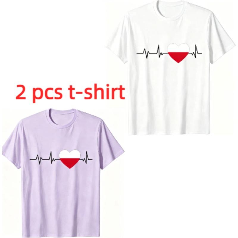 Fun I Love Poland Pattern Print Men's T-shirt Summer Men's and Women's Casual Fashion Tops Men's Short Sleeve T-shirt Oversize Clothing