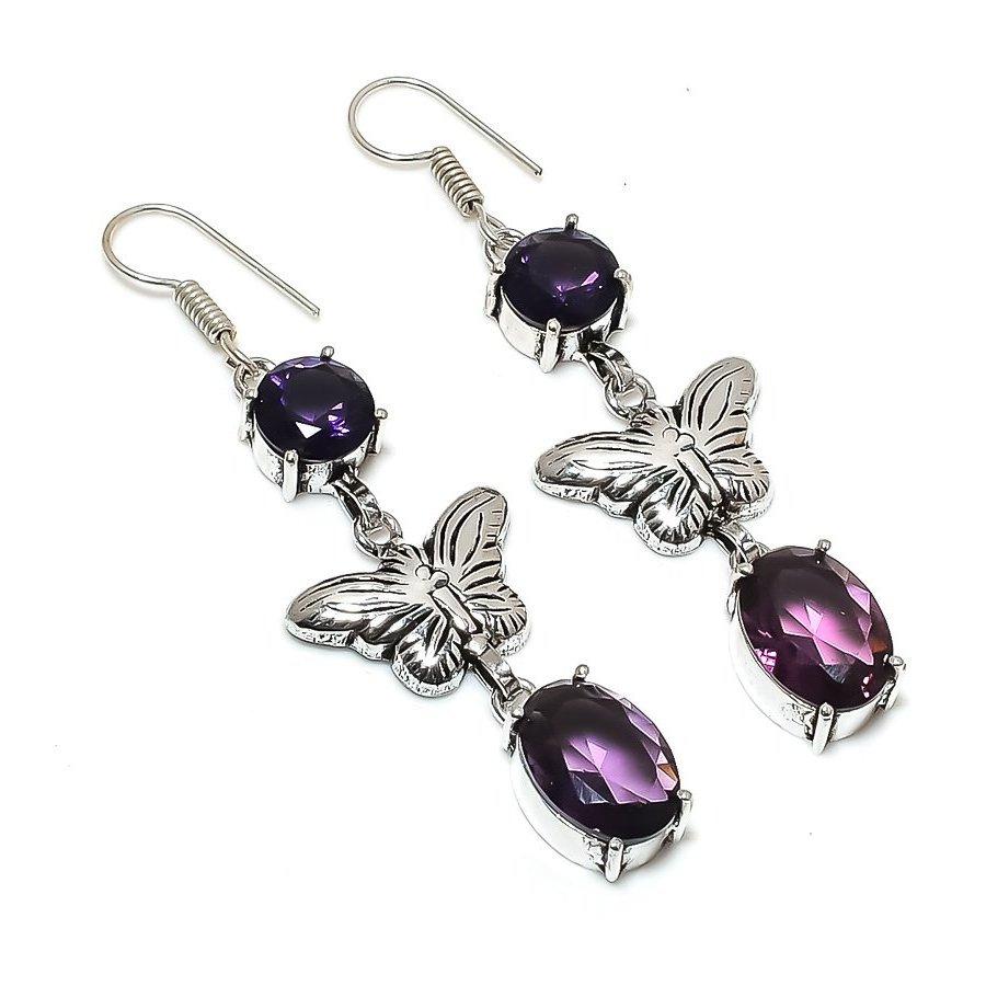 

African Amethyst Gemstone Handmade Drop Dangle Jewelry Earrings 2.50 B0T46
