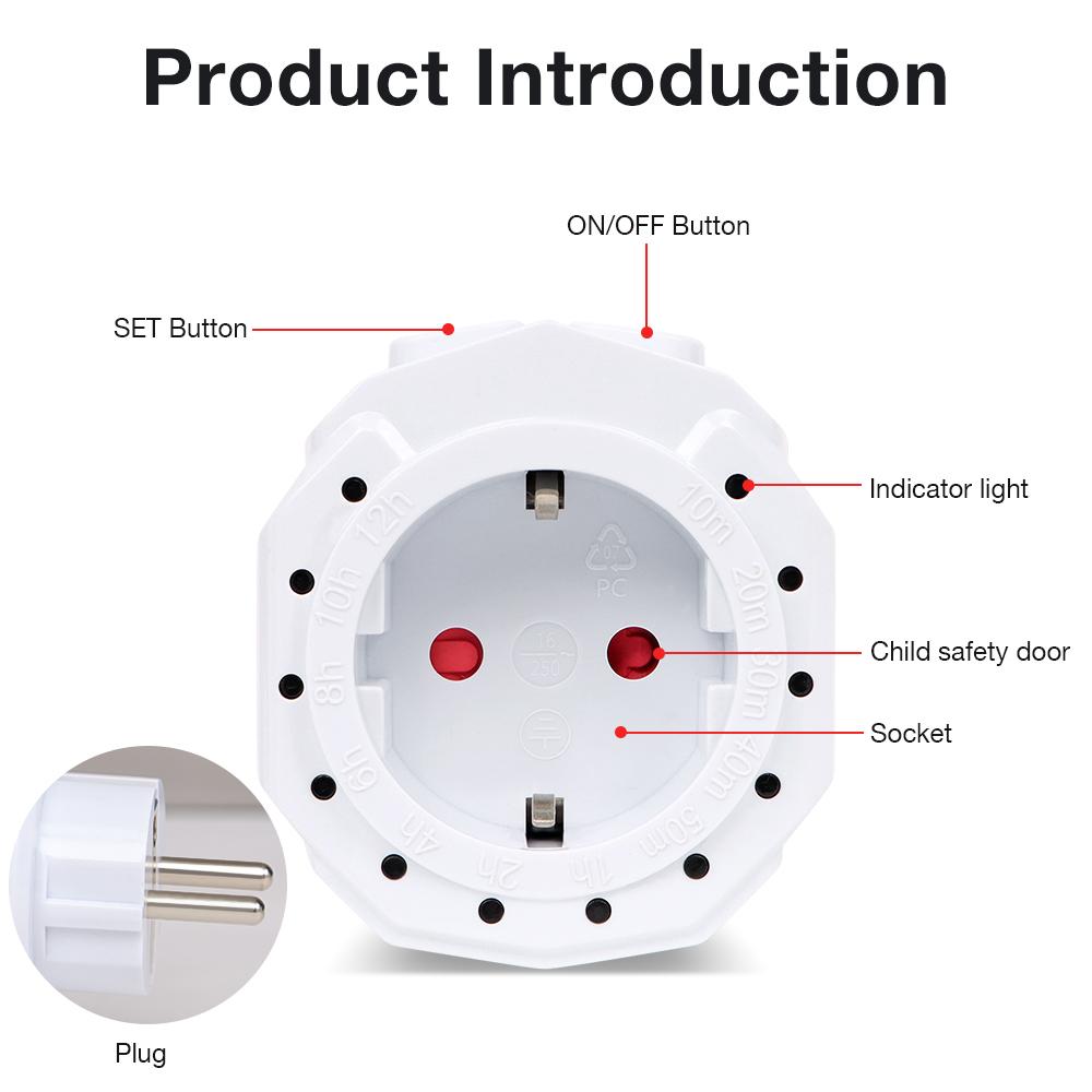 10min-12h Countdown Timer Socket AC230V EU Plug Timer Switch Mechanical Countdown Switch Outlet Charging Protector for Indoor