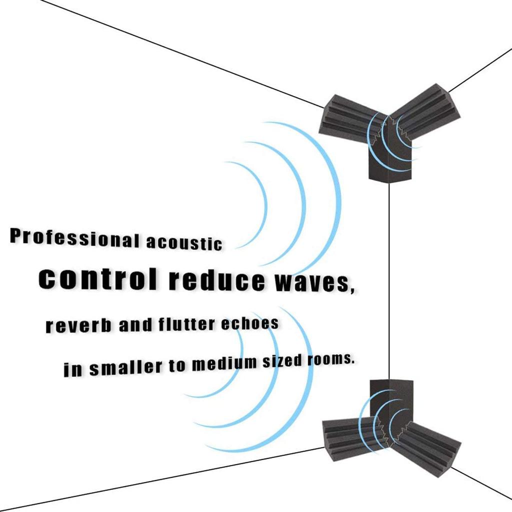Arrowzoom 12-Piece Black Corner Bass Traps, 120 X 120 X 240 Mm, Acoustic Foam Sound Absorbing Material, Polyurethane Noise Reduction Coefficient