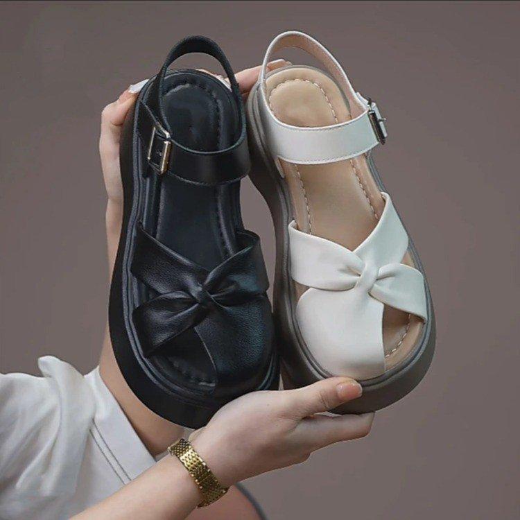 

Thick-soled bag head sandals women s 2025 new summer wear casual sports pig cage shoes ugly cute big head Roman sandals 35 чёрный