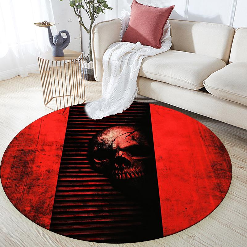 Red and Black Skull,Round Area Rug,Carpet Rug for Living Room Bedroom Sofa Playroom Decor,Non-slip Floor Mat