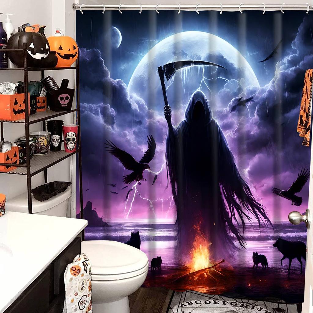 Halloween Bathroom  Shower Curtain Horror Wizard Waterproof fabric bathroom Curtain With 12 Hooks Sunflower Home Deco Free Ship