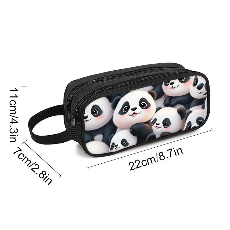 Panda Print Double Layered Pencil Bag with 3D Cartoon Design for Boys/Girls School Supplies