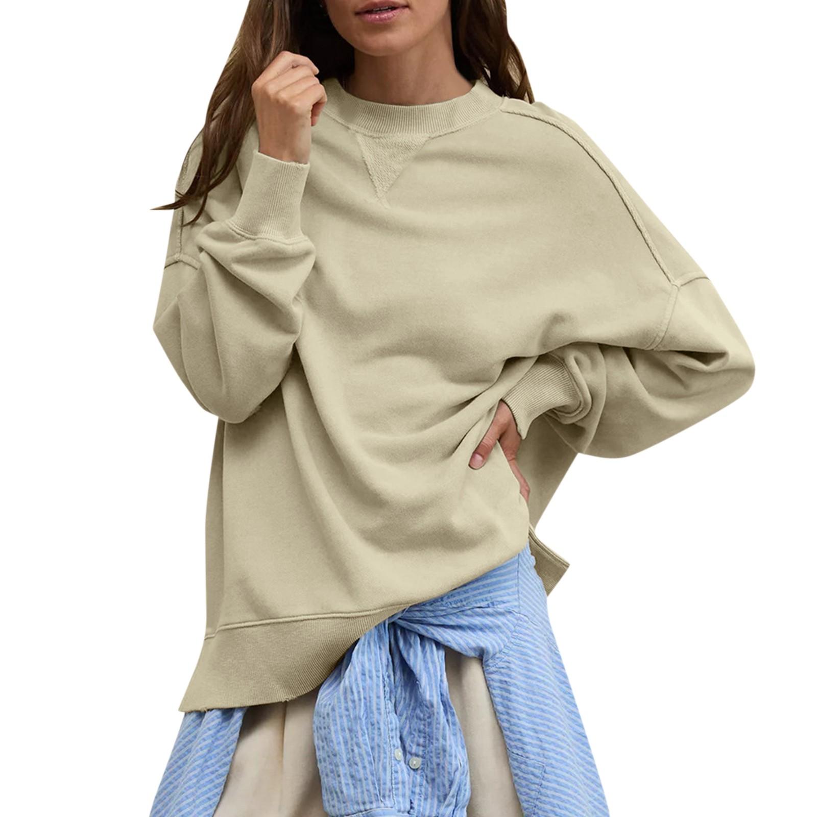 

Женские флисовые толстовки большого размера, свитера с длинным рукавом, пуловеры, осенние наряды M хаки