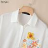 ZANZEA Women Casual Turn Down Collar Loose Floral Print Half Sleeve Blouse