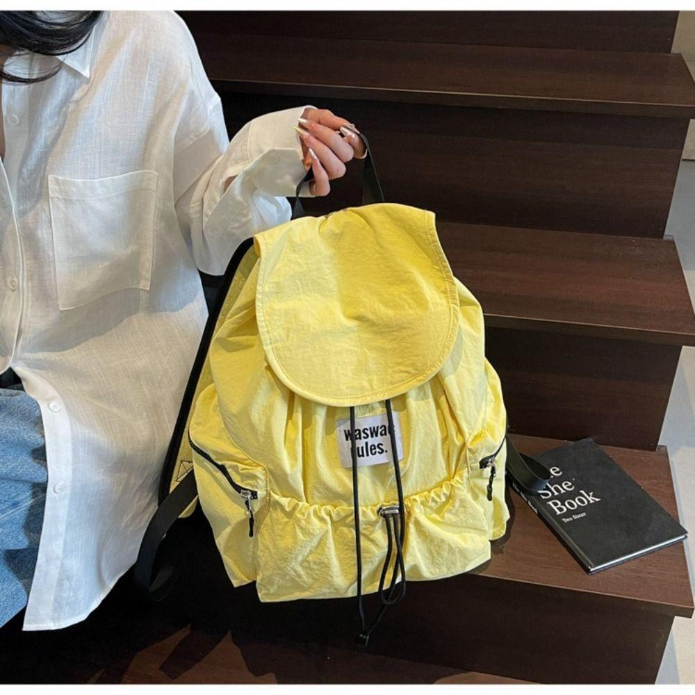 Solid Color Drawsting Backpacks Light Weight Student Schoolbag Korean Ruched Shoulder Bags  Travel