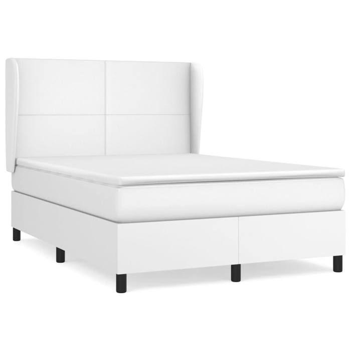 Exclusive House - Bed Slat Base with Mattress White 140x200cm Faux Leather