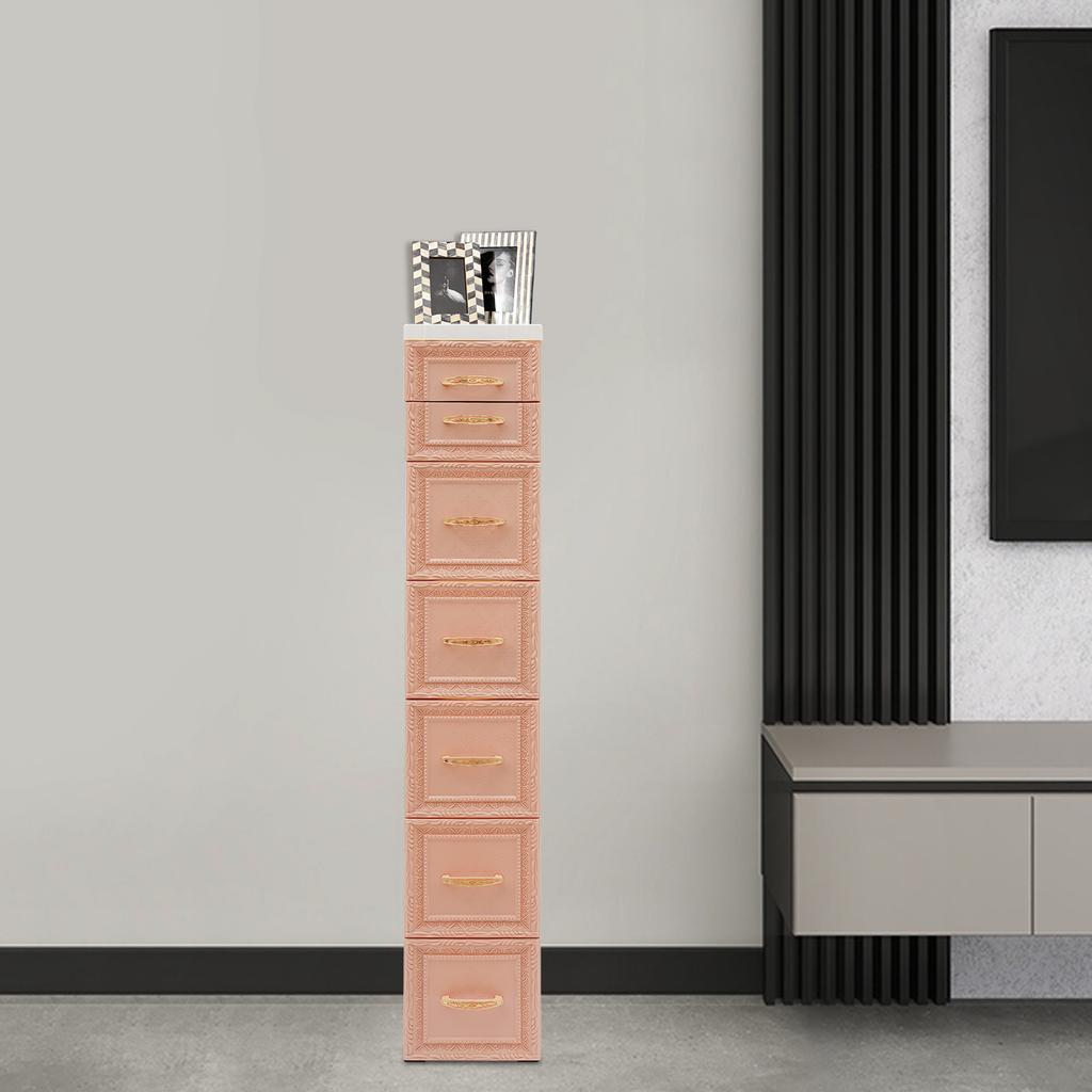 Slim Storage Organizer, Narrow 6-Tier Storage Cabinet with 7 Drawers & Movable Wheels, Lightweight PP Material for Bathroom