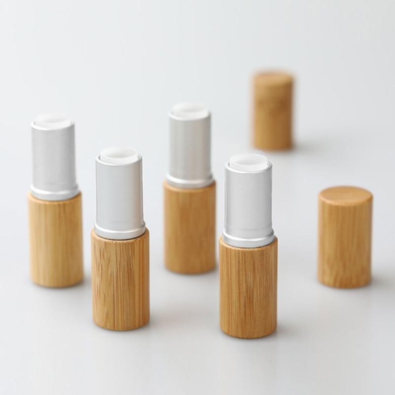 5pcs Empty Natural Bamboo Lipstick Tubes Friendly Cosmetic Containers Lip Gloss Storage for Lip Balm and Makeup