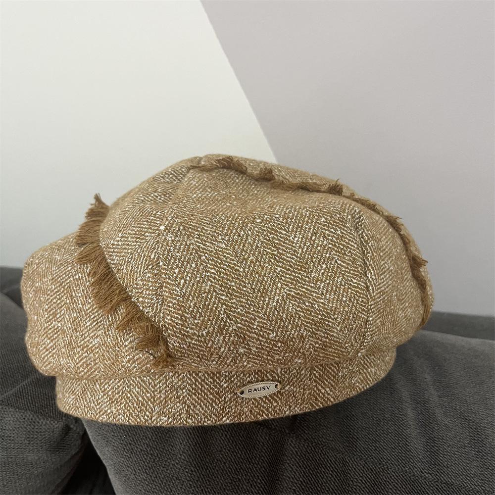 

Новый британский ретро берет с бахромой, детская весенне-осенняя шапка, подчеркивающая маленькое лицо, литературная и универсальная шапка художника хаки