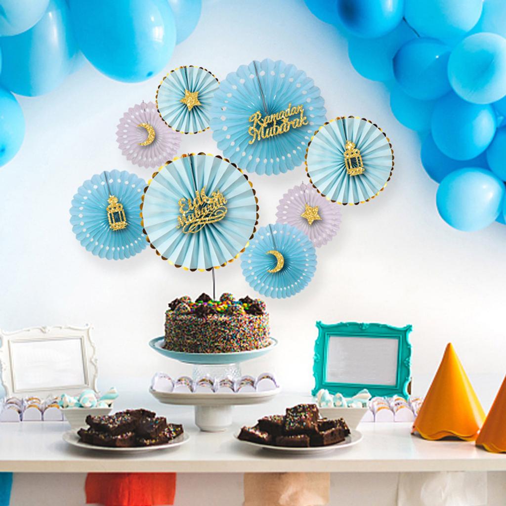 Pack of 8 Folding Paper Fan for Ramadans Parties Elegant Eid Celebration Decoration Weddings and Holiday Decorations