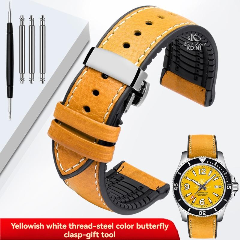 Italy Genuine Leather Skin Watchband For Any Brand Watch Soft Waterproof Rubber Bottom Strap Men Bracelet 19mm 20mm 21 22mm 23mm