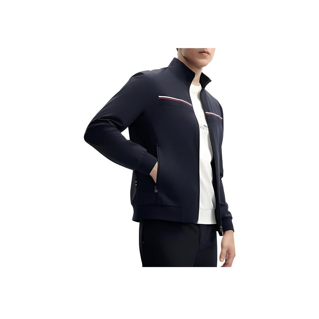 Fila Solid Color Stand Collar Casual Knitted Long Sleeve Jacket Men Jackets Dark-Blue F11M411503F-NV