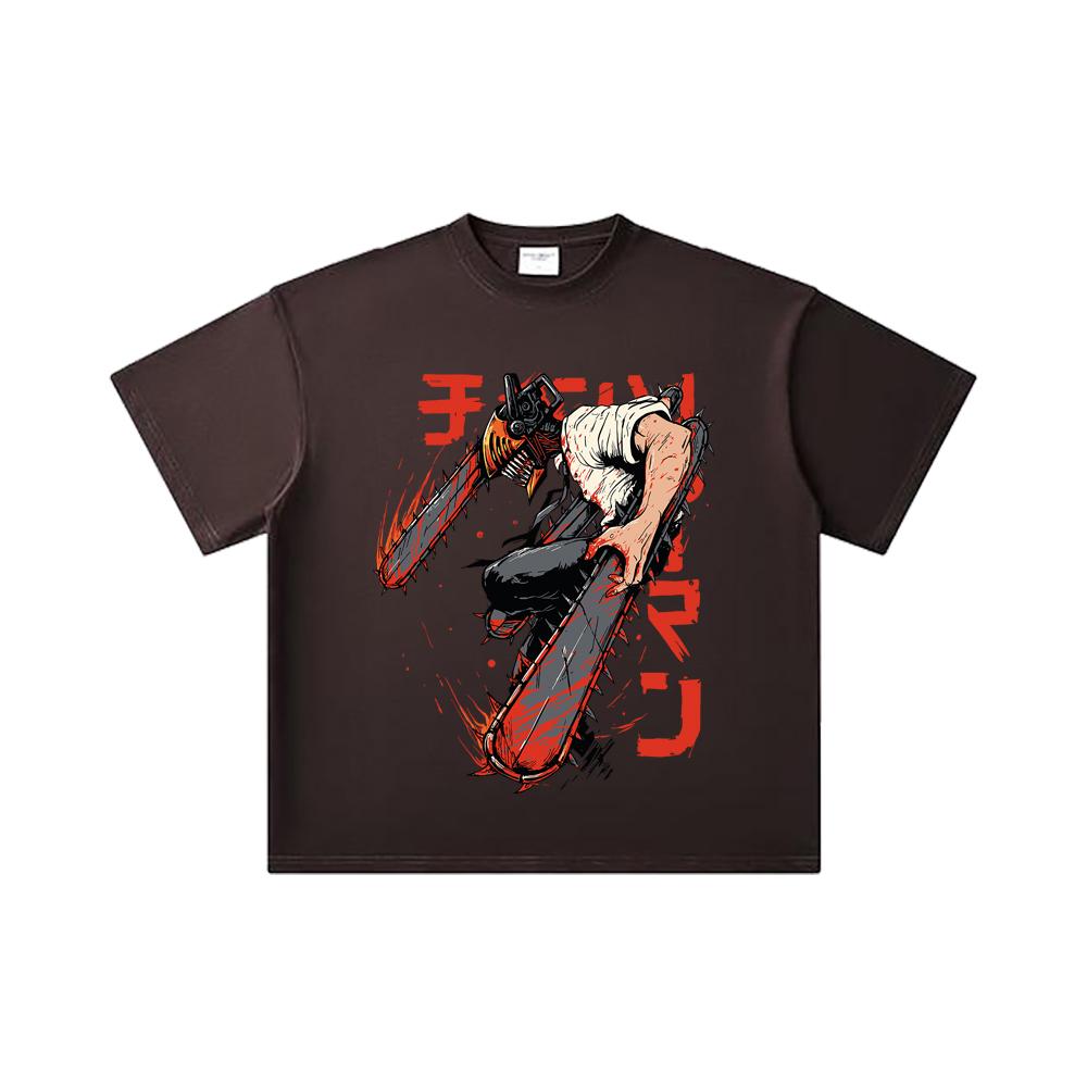 260 GSM Double Yarn 32 Count 100% Cotton Chainsaw Man V21 Denji Print Unisex Heavy Cotton T Shirt