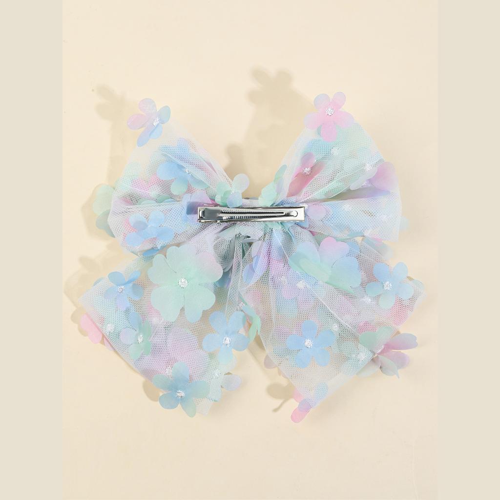 Clips de Păr Trendy cu Flori și Fundă, Agrafe Elegante din Plasă Degrade, Clame Florale Dulci Lucrate Manual pentru Femei și Fete, Accesorii pentru Păr
