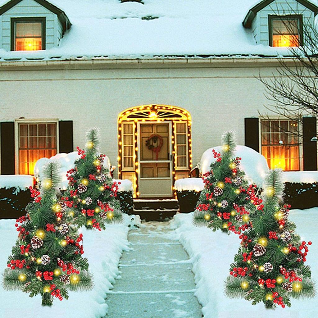 Solar Xmas Tree Garden Stake Lights Outdoor Xmas Tree Lighted Yard Decorations